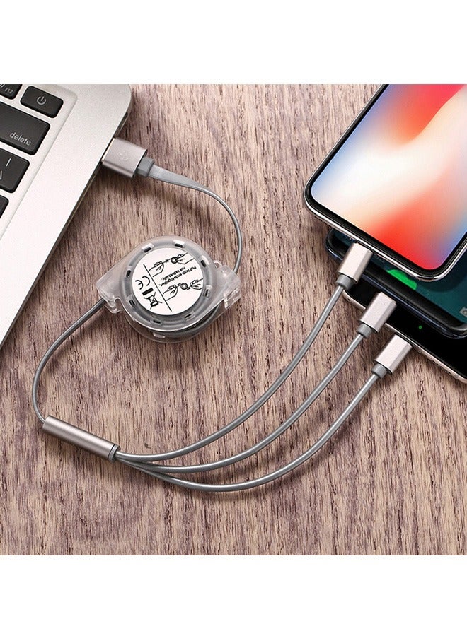 3 in 1 Fast Charging Cable, 1m Soft Silicone Universal Retractable Multiple Charging Cord Adapter with USB Port Connectors, 3A Fast Data Sync Charging  Cable (Gray) - Image 4